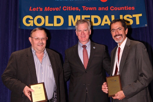 Kenmore Mayor David Baker (center) and other Let's Move! gold medal winners.