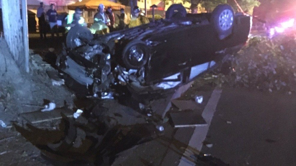 This rollover accident took out a power pole and snarled the Monday morning commute through Bothell on SR-522. The driver was take to the hospital but his condition is unknown. Photo courtesy of the Bothell Police Department