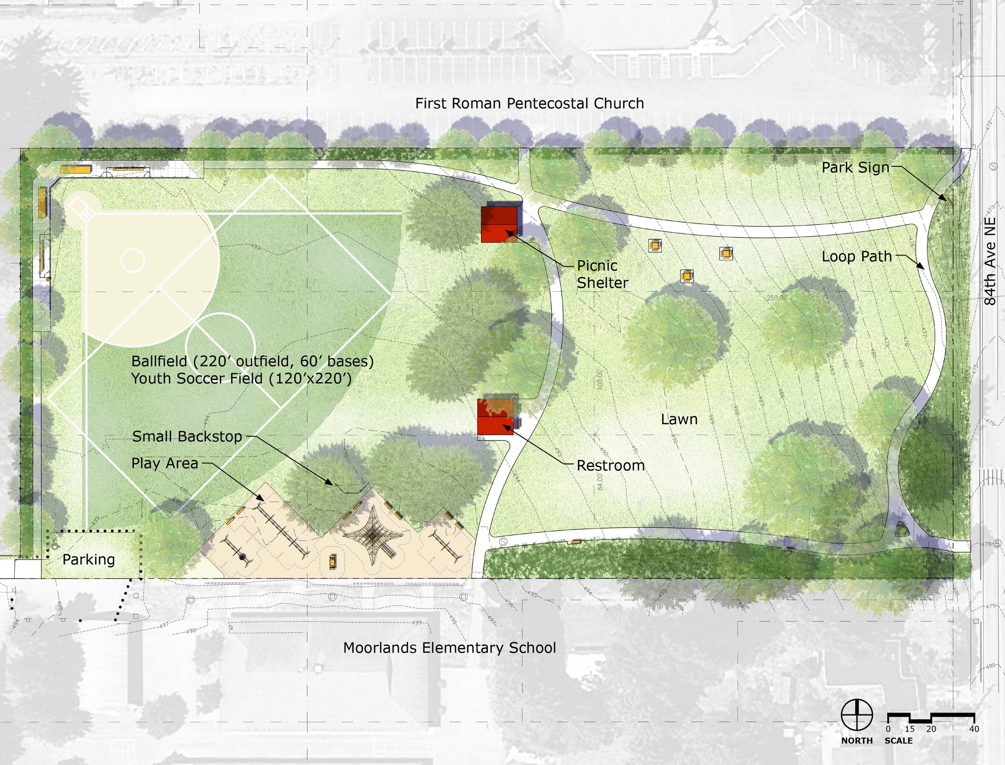 A map shows the renovation plans for Moorlands Park in Kenmore. Image Credit: City of Kenmore