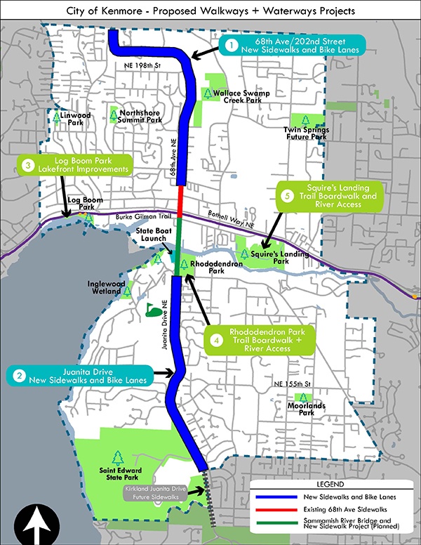 The Walkways and Waterways bond measure would fund five projects in Kenmore. Image Credit: City of Kenmore
