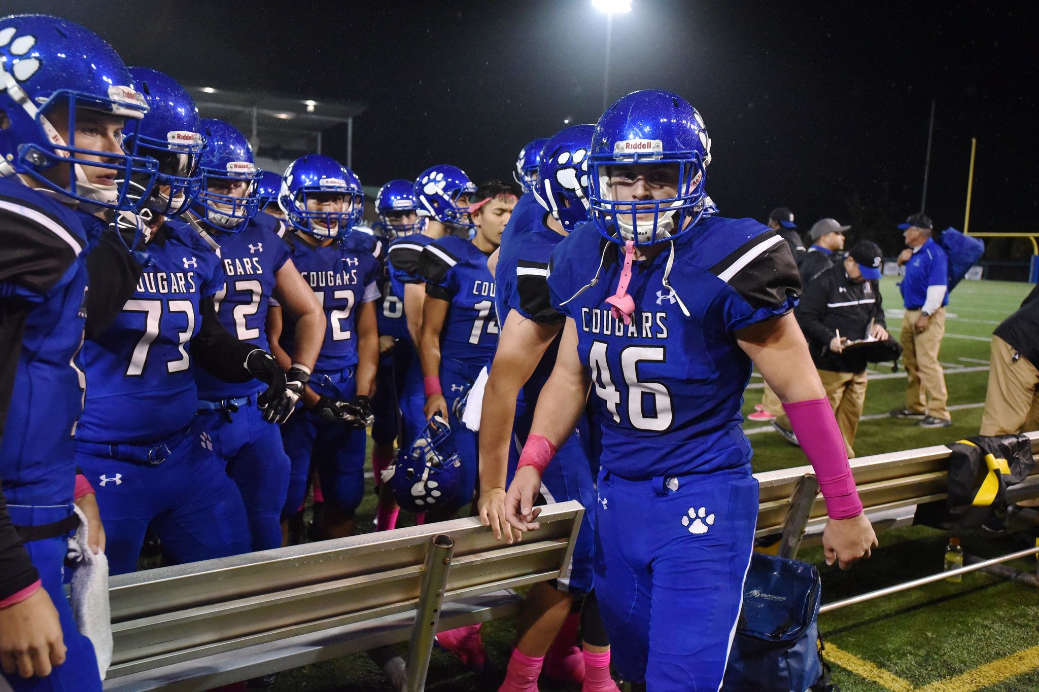 The Bothell High football team stands in front of the student section after losing to Skyline