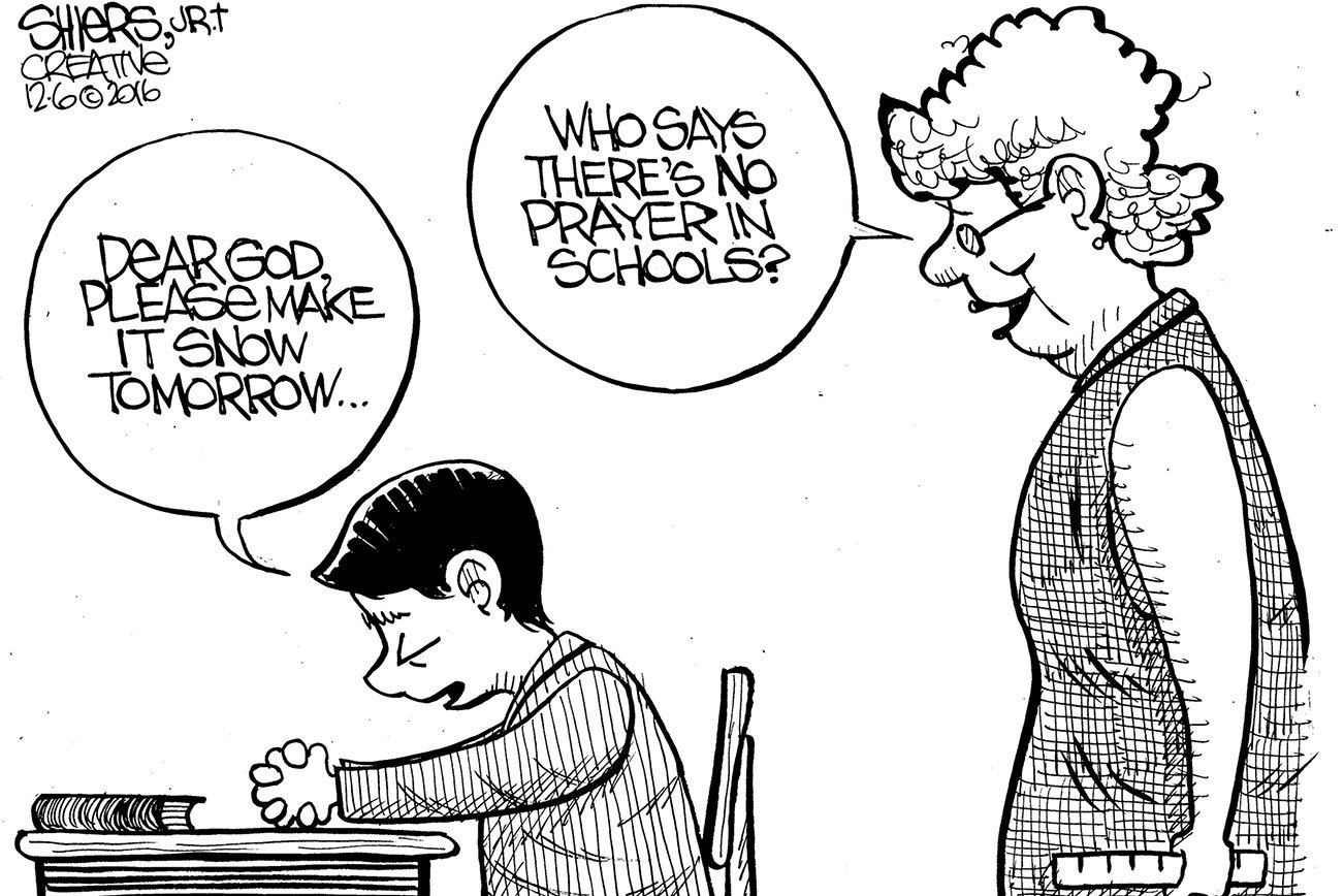 Who says there is no prayer in schools? | Cartoon for Dec. 7 - Frank Shiers