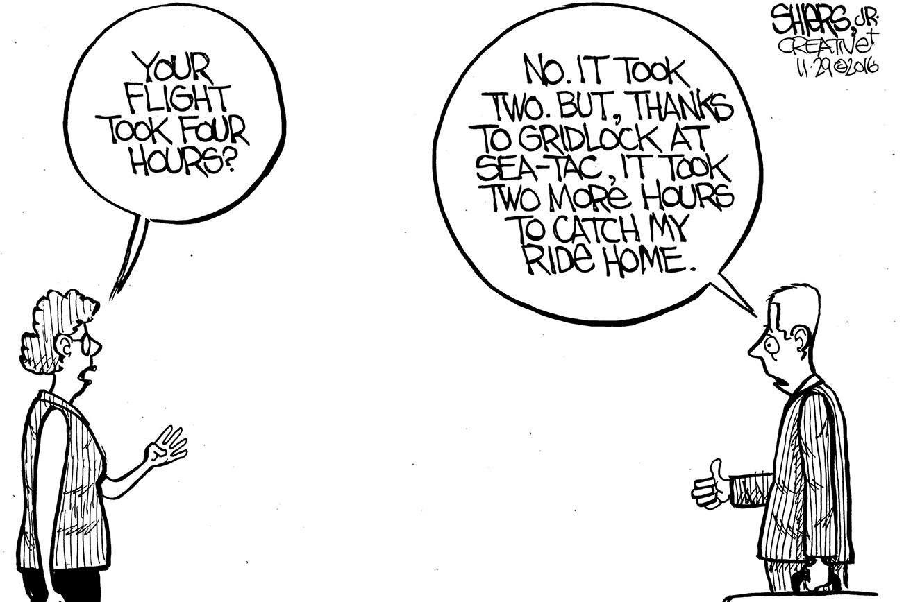 Your flight took four hours | Cartoon for Dec. 9 - Frank Shiers
