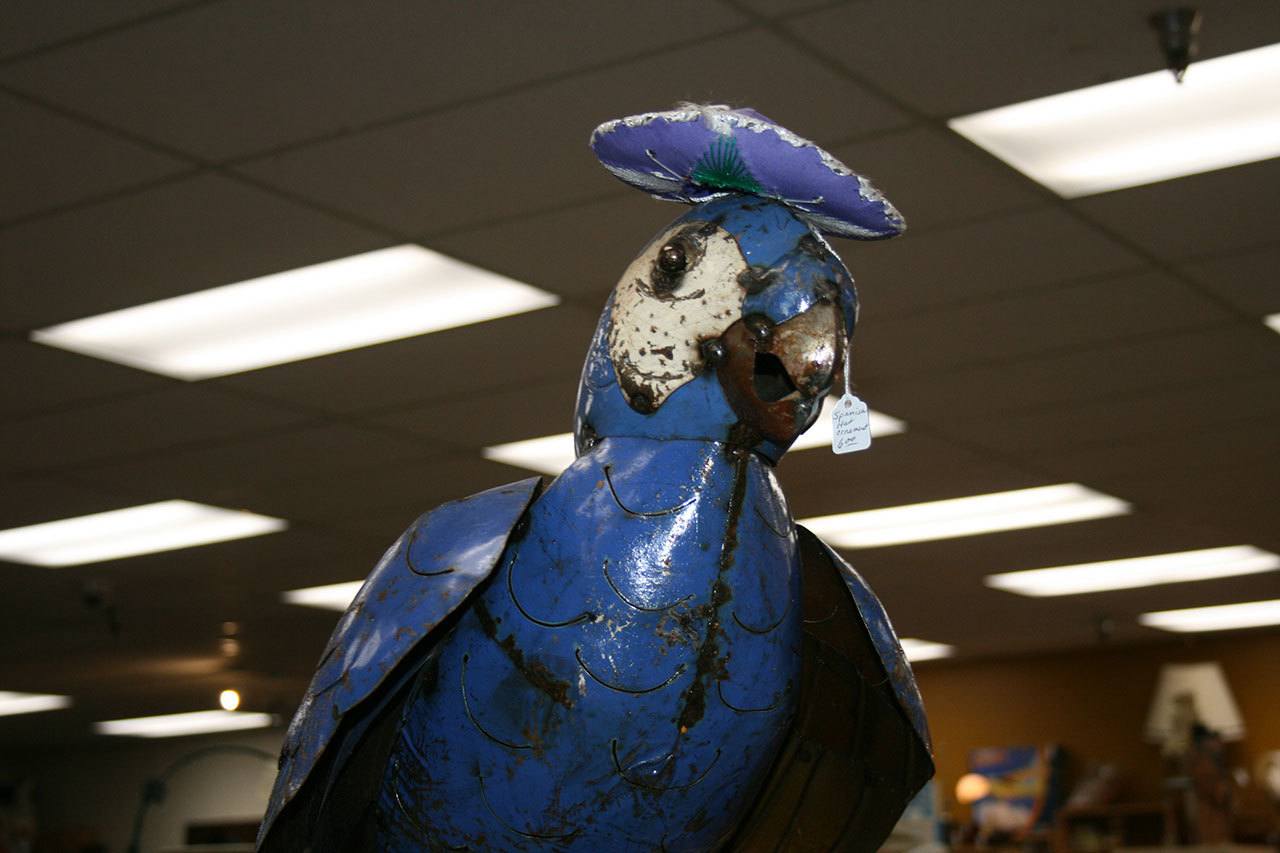 A parrot statue is seen at Not Just Antiques. CATHERINE KRUMMEY / Bothell Reporter