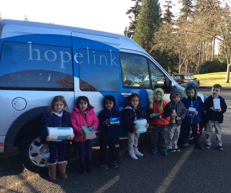 Students at Evergreen Academy Preschool in Bothell collected more than 1,000 toiletry items to benefit local nonprofit organization Hopelink. Contributed photo