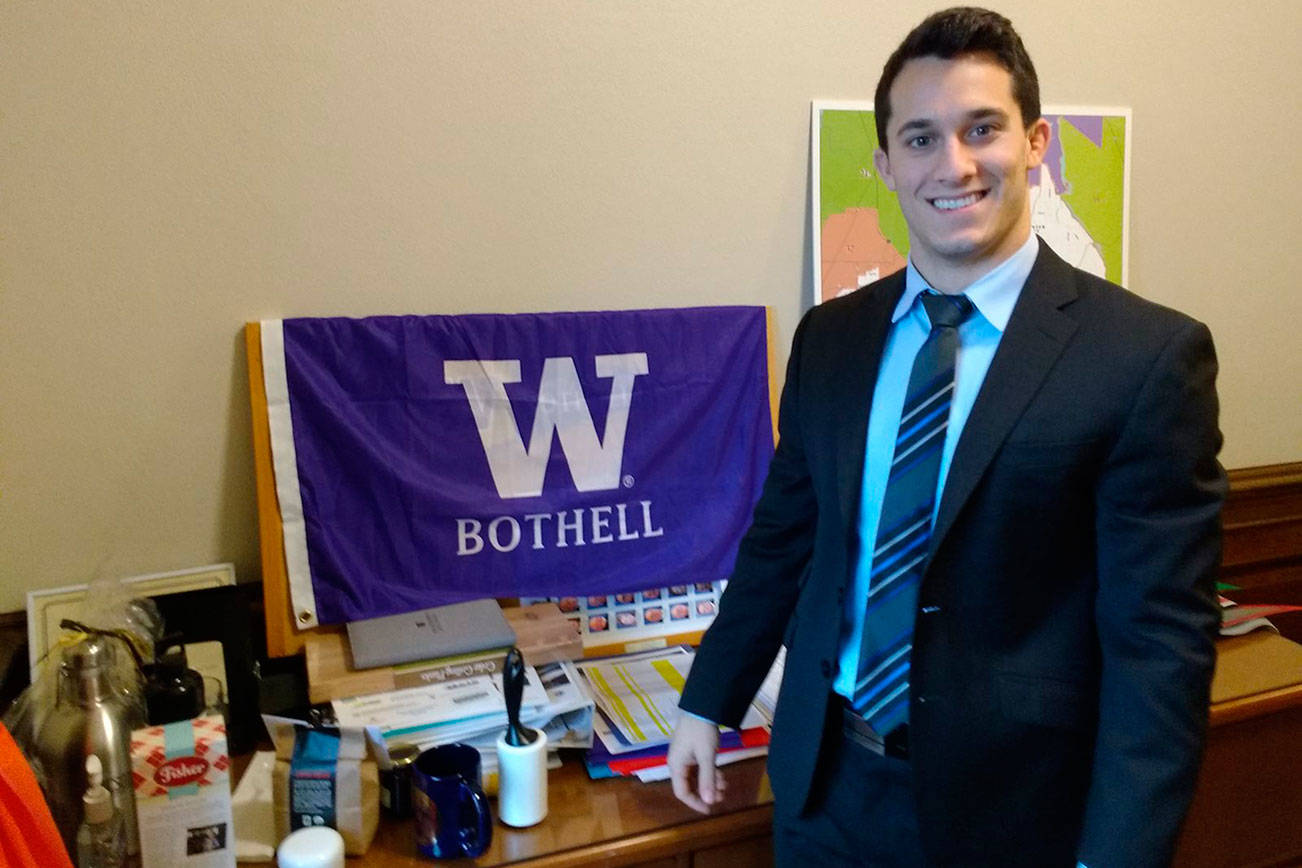 Legislative aide Jared Mead in Sen. Guy Palumbo’s office. Contributed/UW Bothell