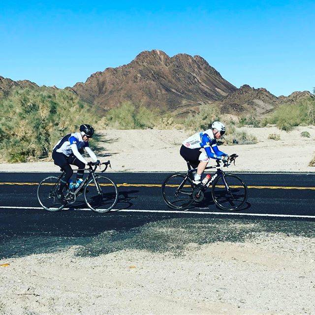 Derek Hill and John Bergen train for next month’s Race Across America event. Courtesy photo