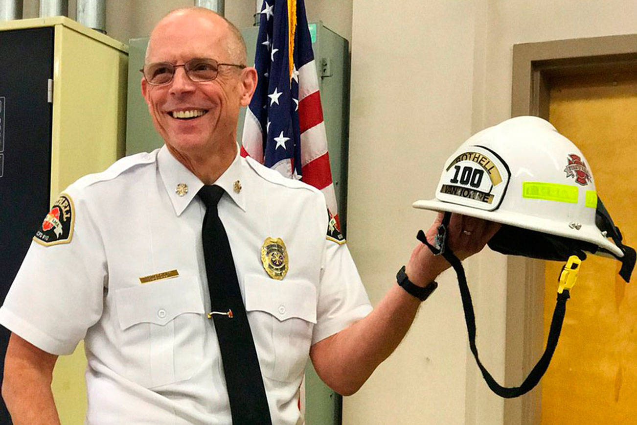 Bothell Fire Chief Bob Van Horne celebrates his last day on the job. Courtesy photo