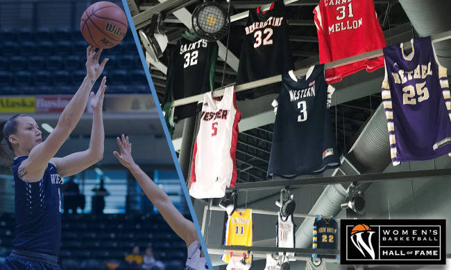 Taylor Peacocke and No. 3 jersey on display. Courtesy of Western Washington University and Women’s Basketball Hall of Fame