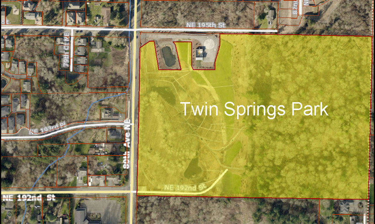 Twin Springs Park is located on the east side of 80th Avenue Northeast between Northeast 192nd Street and Northeast 195th Street. Courtesy of the City of Kenmore