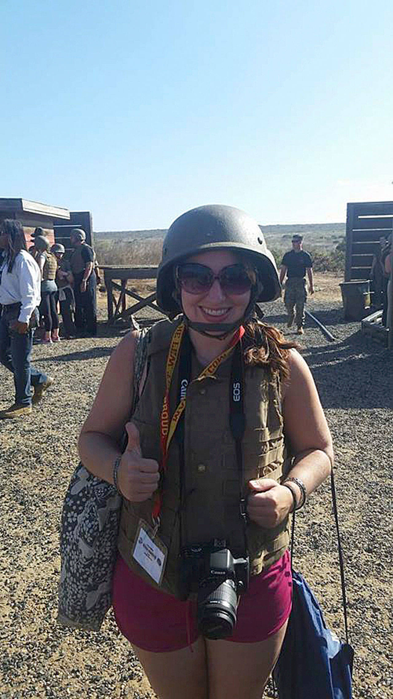 Reporter Nicole Jennings suited up in Marine Corps style at Camp Pendleton, CA. Photo by Sgt. Travis Gershaneck