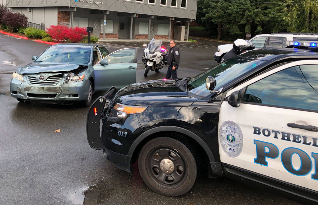Bothell police stopped the Toyota in the 19100 block of Bothell Way Northeast around 9:40 a.m. Courtesy of Bothell Police Department Twitter account