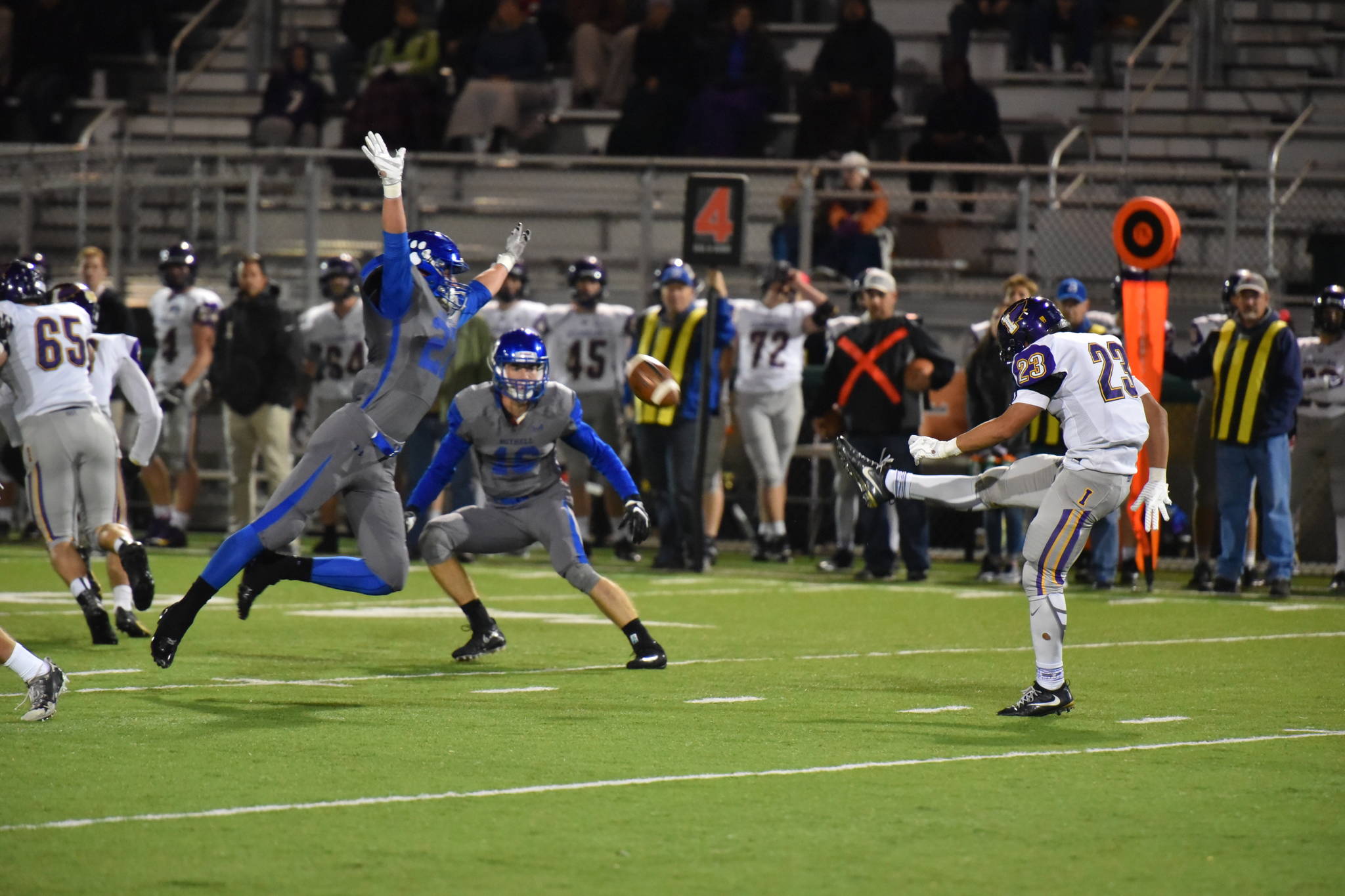 A Bothell player blocks an Issaquah field-goal attempt. Courtesy of Greg Nelson