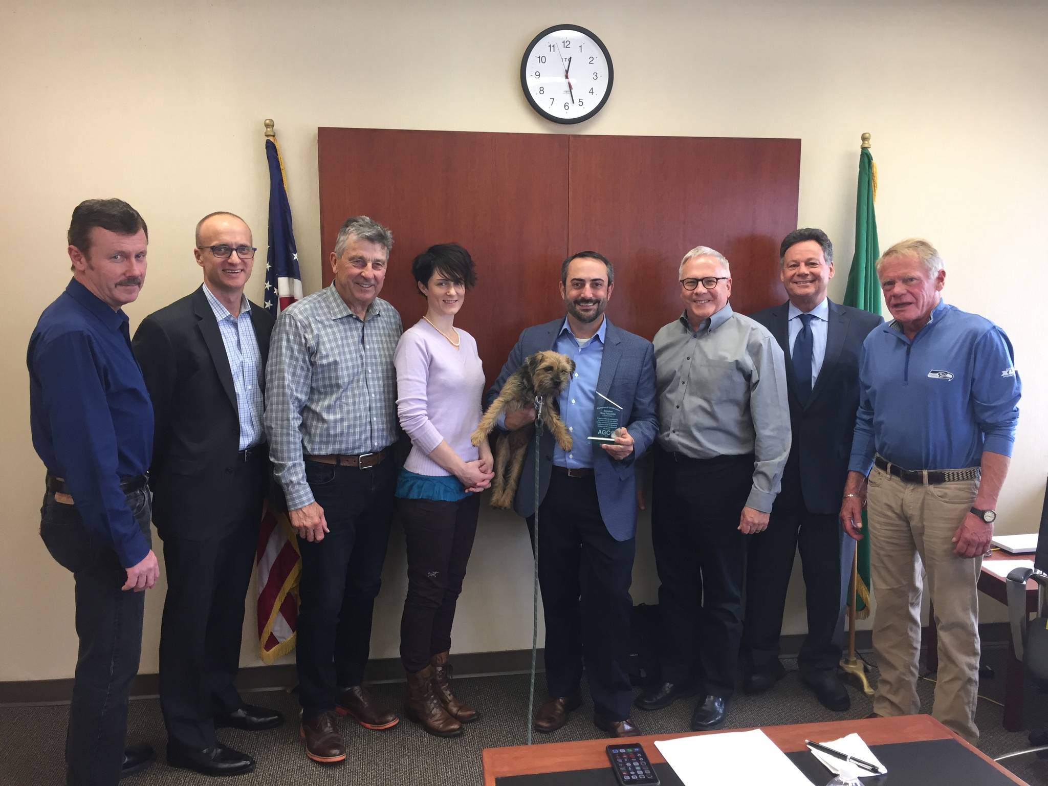 Pictured with Sen. Guy Palumbo (center) are AGC members Steve Davis, Ian McFarland, Frank Imhof, Jaci Hayden, Ross Pouley, John Ahlers and Jake Jacobson. Courtesy photo