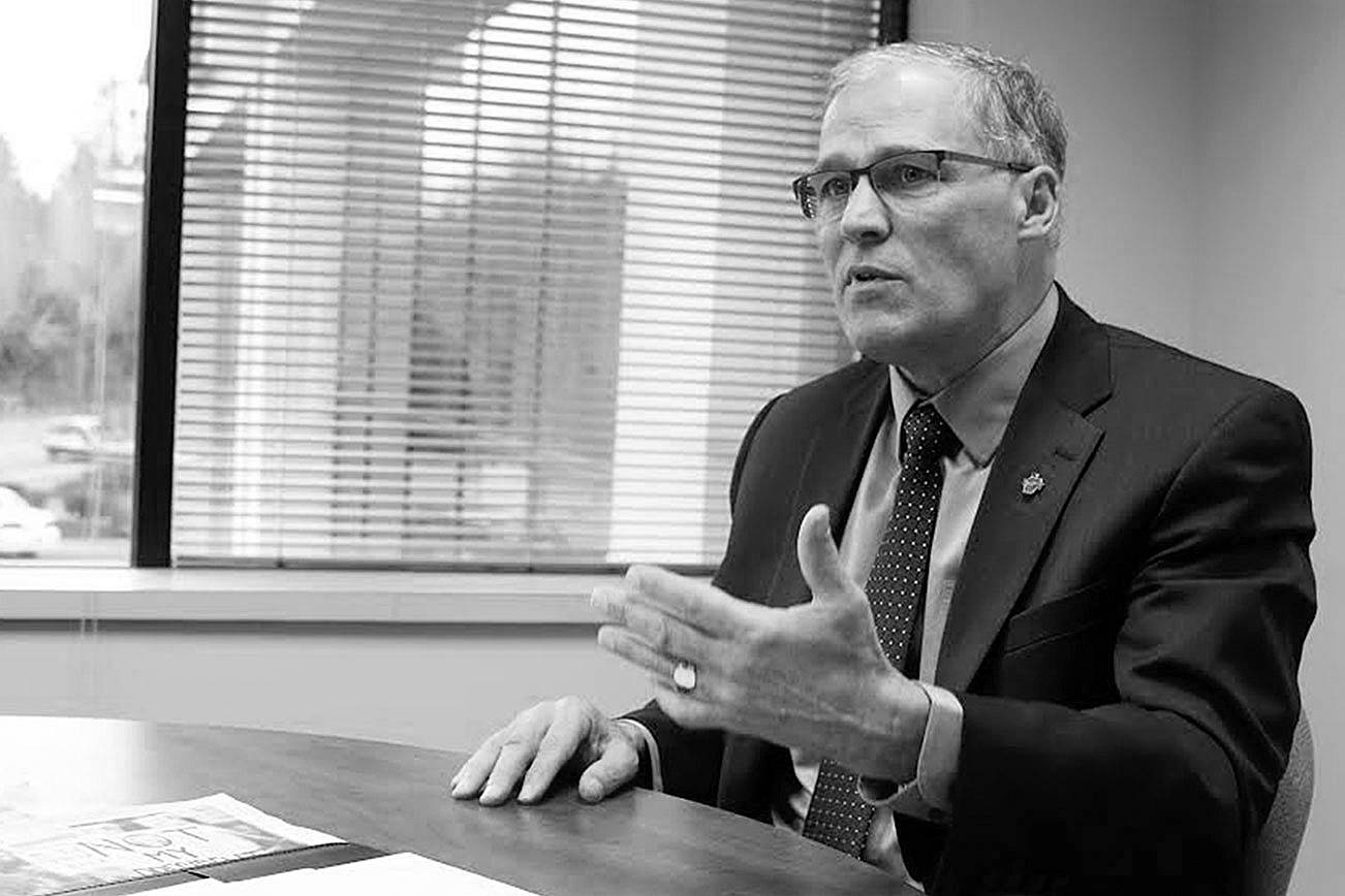 Gov. Jay Inslee speaks with Sound Publishing staff during a meeting on Jan. 20 at the Bellevue Reporter office. Photo by Matt Phelps/Kirkland Reporter