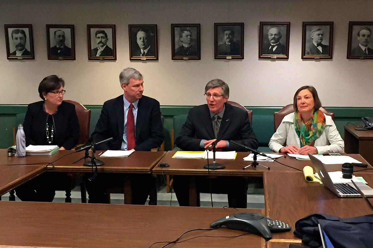 From left, Reps. Kristine Lytton, House Majority Leader Pat Sullivan, Timm Ormsby, and June Robinson announce the House Democrats’ budget proposal. &lt;em&gt;Photo by Josh Kelety &lt;/em&gt;