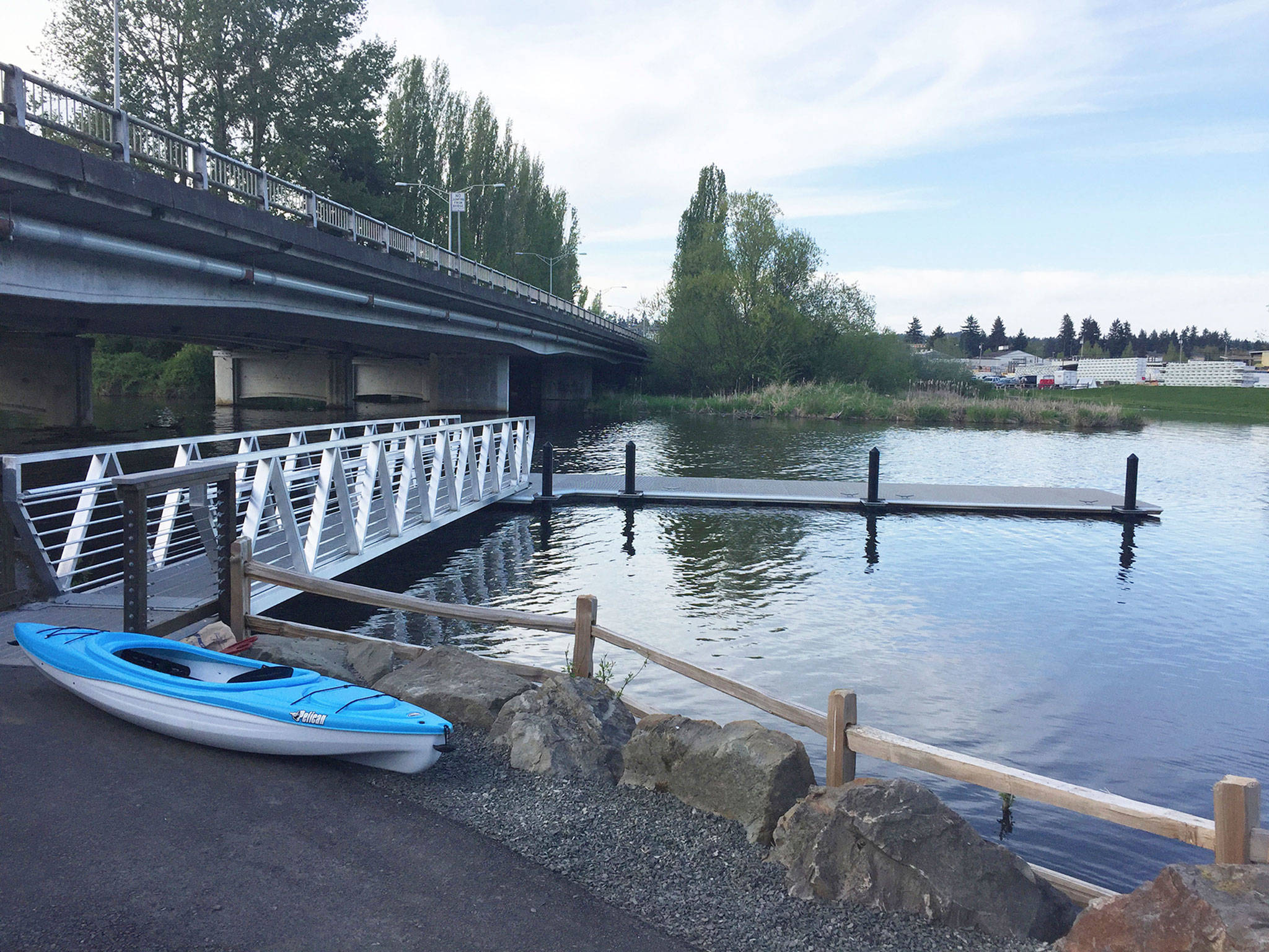 The first project of the voter-approved Walkways and Waterways Initiative — the new boardwalk and float at Rhododendron Park — is now complete. Photo courtesy of Becky Range/city of Kenmore