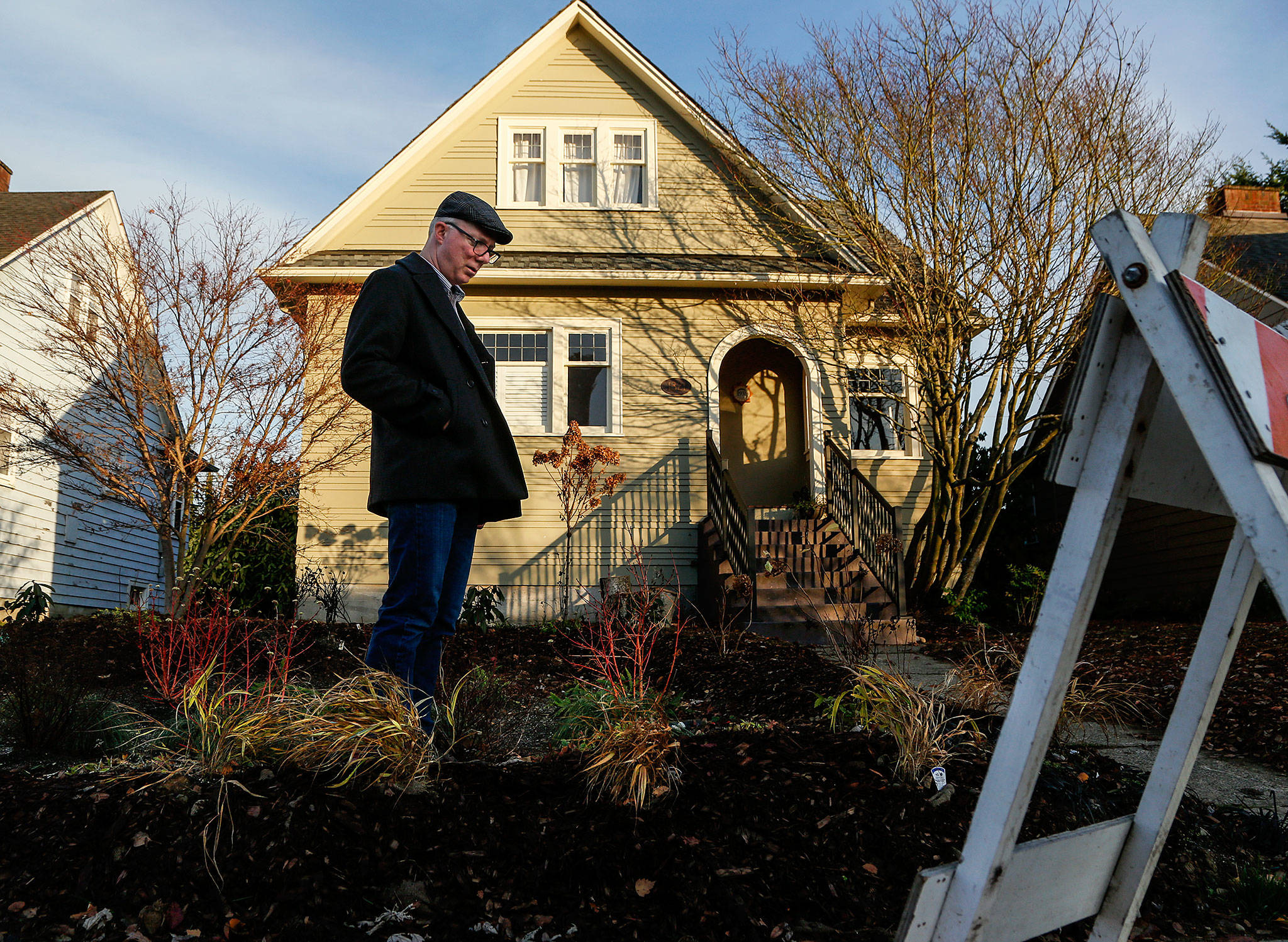 Patrick Hall replaced the front lawn of his north Everett home to create a rain garden. (Dan Bates / The Herald)