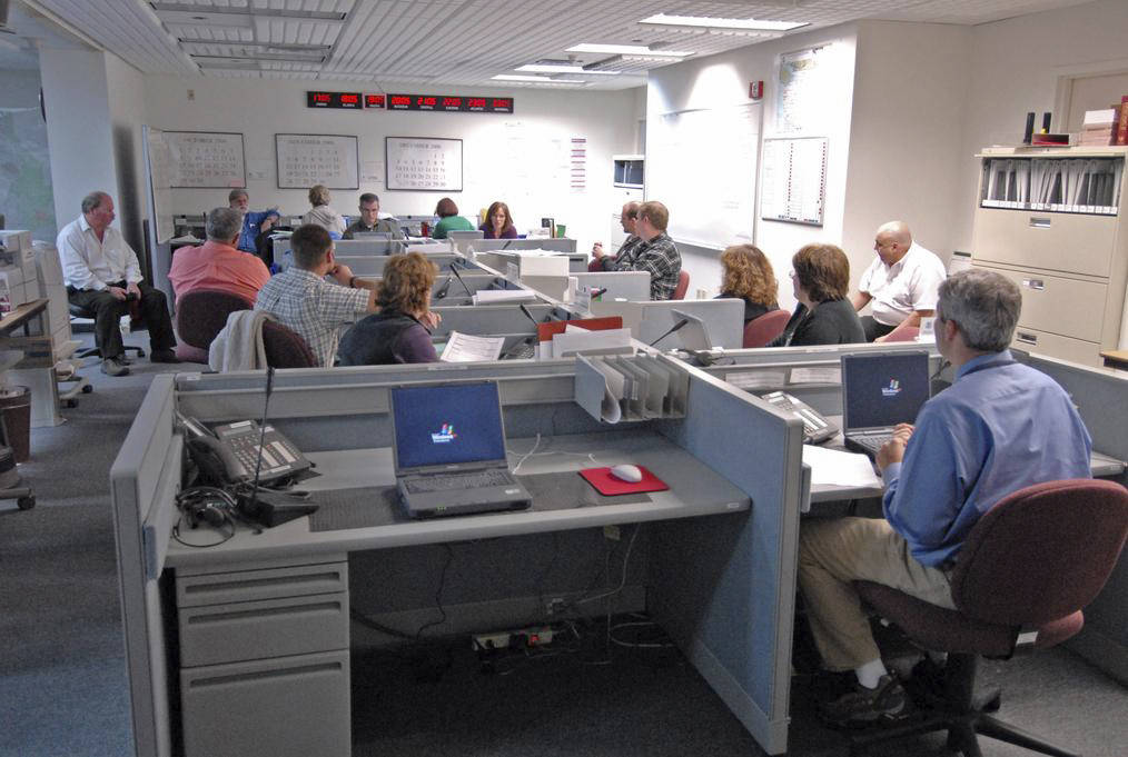 FEMA Region 10 Headquarters, Regional Response Coordination Center (RRCC) staff monitor flood activities in Washington and Oregon during heavy rains in November 2006 that flooded many Western Washington rivers, homes, communities and towns. Photo courtesy of Marvin Nauman, FEMA