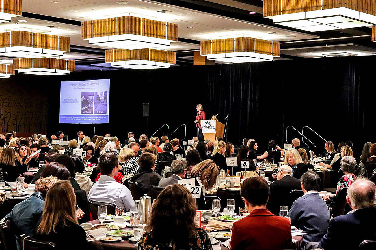 Keynote speaker Jenny Lay-Flurrie, Microsoft’s Chief Accessibility Officer, spoke of creating technologies, workplaces, and communities that celebrate and harness the power of people of all abilities, and how she has found strength through her own disability. Madison Miller/staff photo.