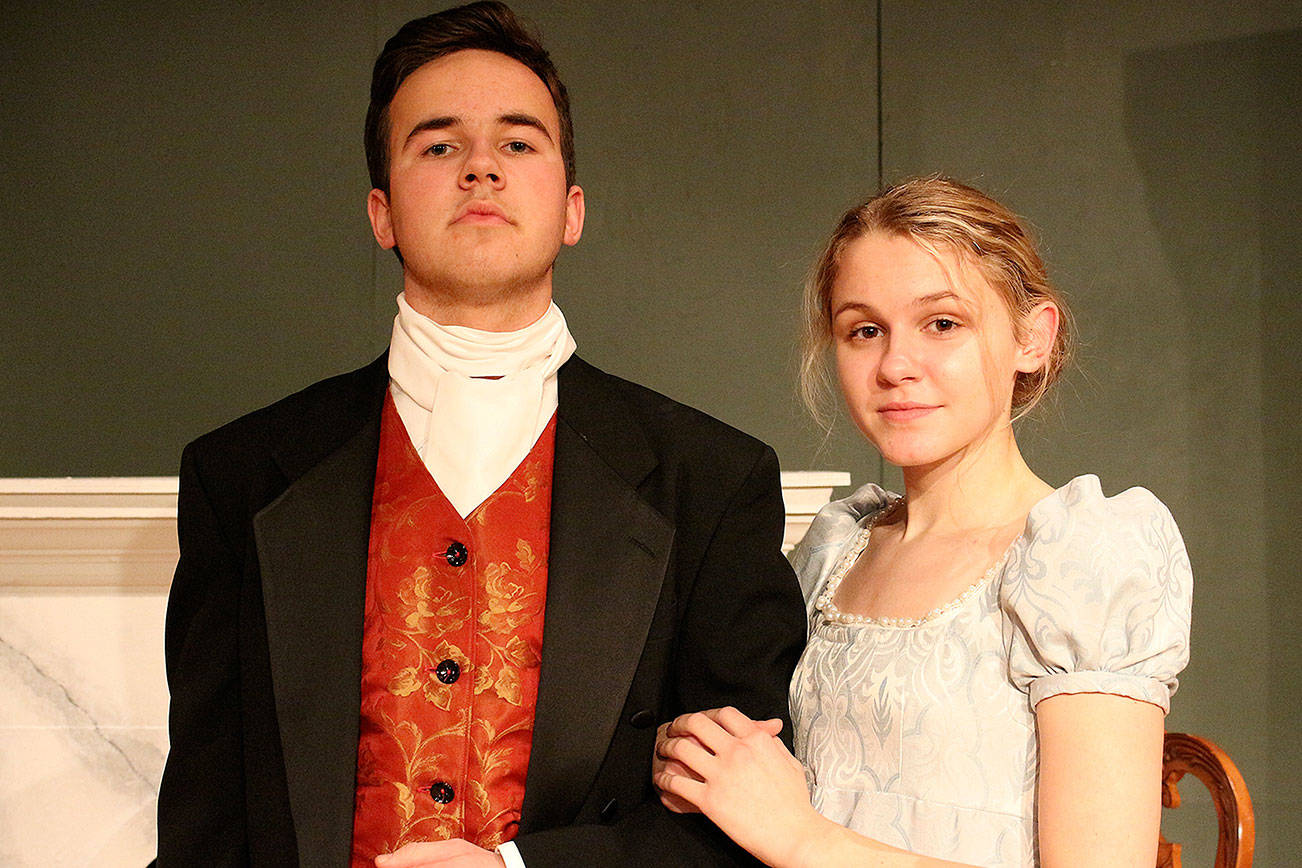 IHS junior Sam Trott and sophomore Daisy Held play Mr. Darcy and Elizabeth Bennet in IHS’s upcoming production of “Pride and Prejudice.” Madison Miller/staff photo.