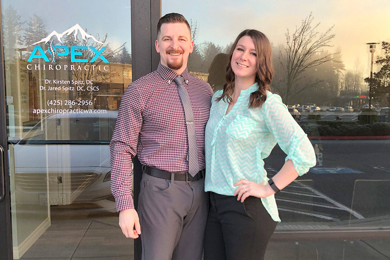 Drs. Jared and Kirsten Spitz are Torque Release Technique proficiency certified chiropractors at Apex Chiropractic. Photo courtesy of Apex Chiropractic