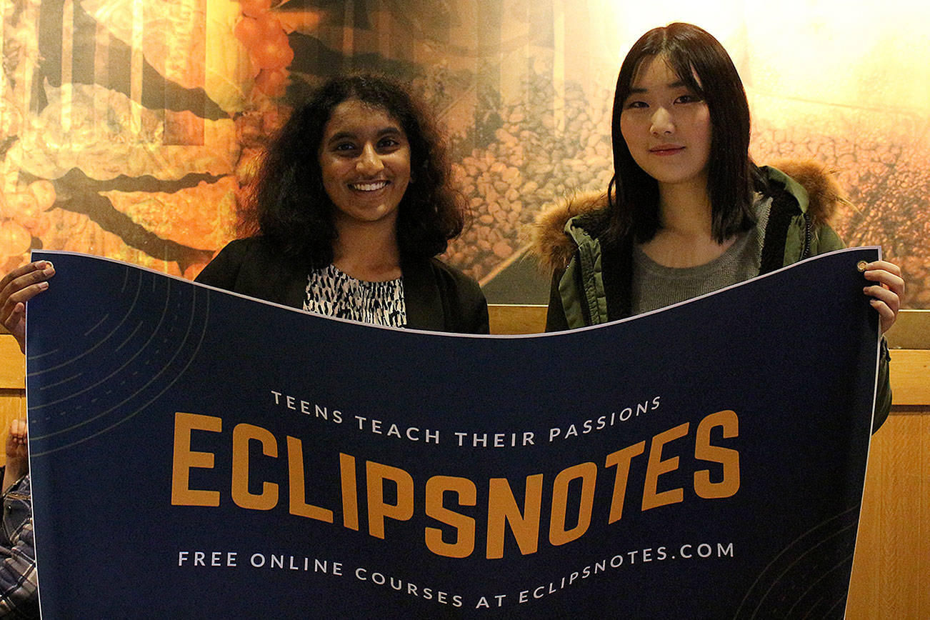 Deepthi Chandra and Haze Lee of North Creek High School developed Eclipsnotes, an online platform made by students for students. Madison Miller/staff photo