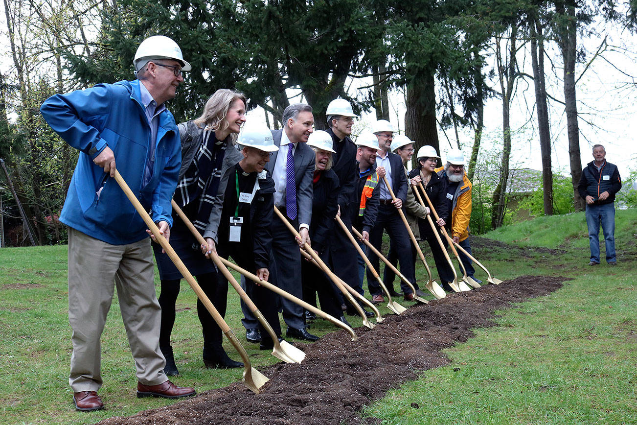 Kailan Manandic/staff photo                                Officials break ground outside Salt House Church for the Eastside’s first permanent women and family shelter. Workers hope to complete construction in 2020.
