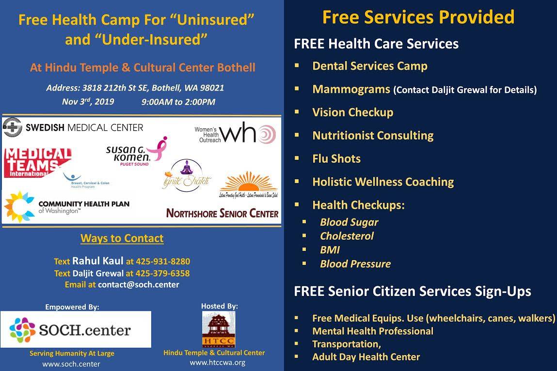 SOCH hosts free health camp in Bothell Nov. 3