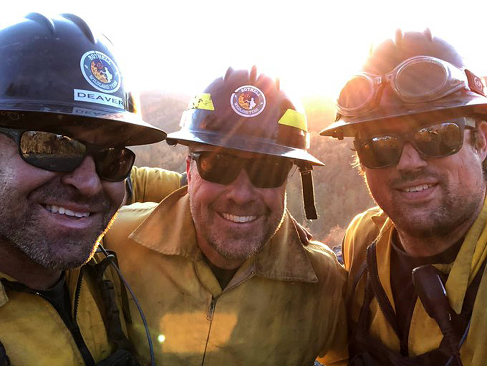 John Deaver, Hugh Moag and Cody Barwell of the Bothell Fire Department. The three were mobilized to help defeat California fires. They returned on Nov. 5. Photo courtesy of Bothell Fire Department