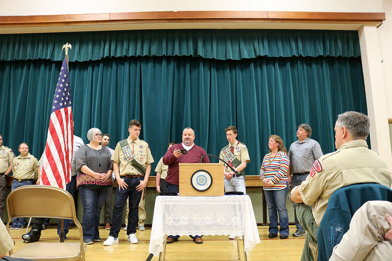 Wyatt MacDonald, 17, and Spencer Hogge, 16, were recognized as Eagle Scouts on Dec. 27. Stephanie Quiroz/staff photo