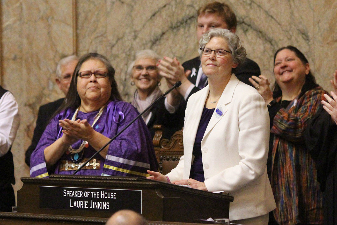 Rep. Laurie Jinkins, D-Tacoma, was sworn in Jan. 13, 2020, as Speaker of the House. Photo by Cameron Sheppard, WNPA News Service