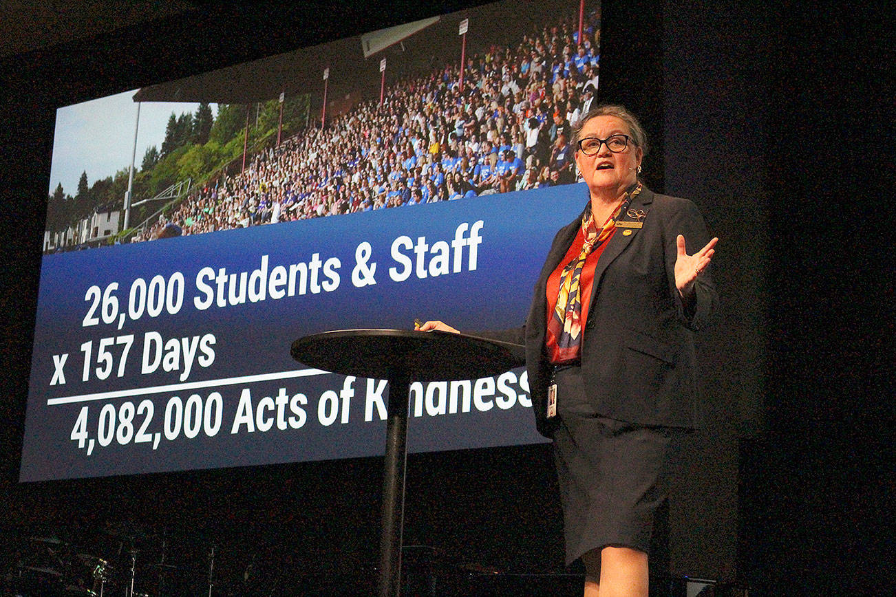 NSD Superintendent Dr. Michelle Reid presents the third annual State of the Schools on Feb. 5. Madison Miller/staff photo