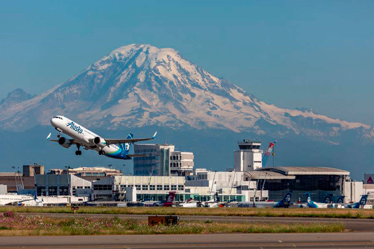 A flight takes off at SeaTac International Airport. Photo courtesy Port of Seattle