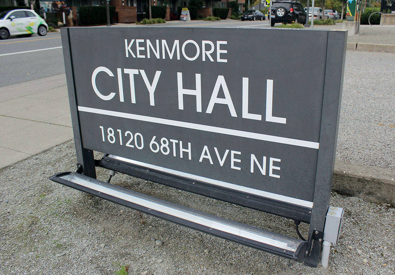 Kenmore City Hall sign. Blake Peterson/staff photo