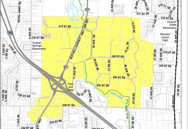 Courtesy photo of Canyon Park Subarea (highlighted in yellow)