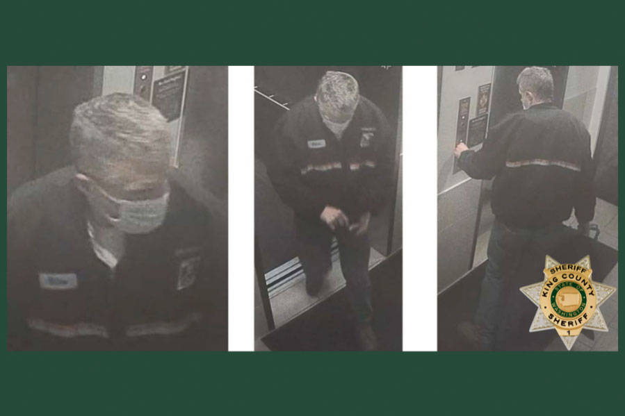 Surveillance camera images of disguised suspect (photo credit: King County Sheriff’s Office)