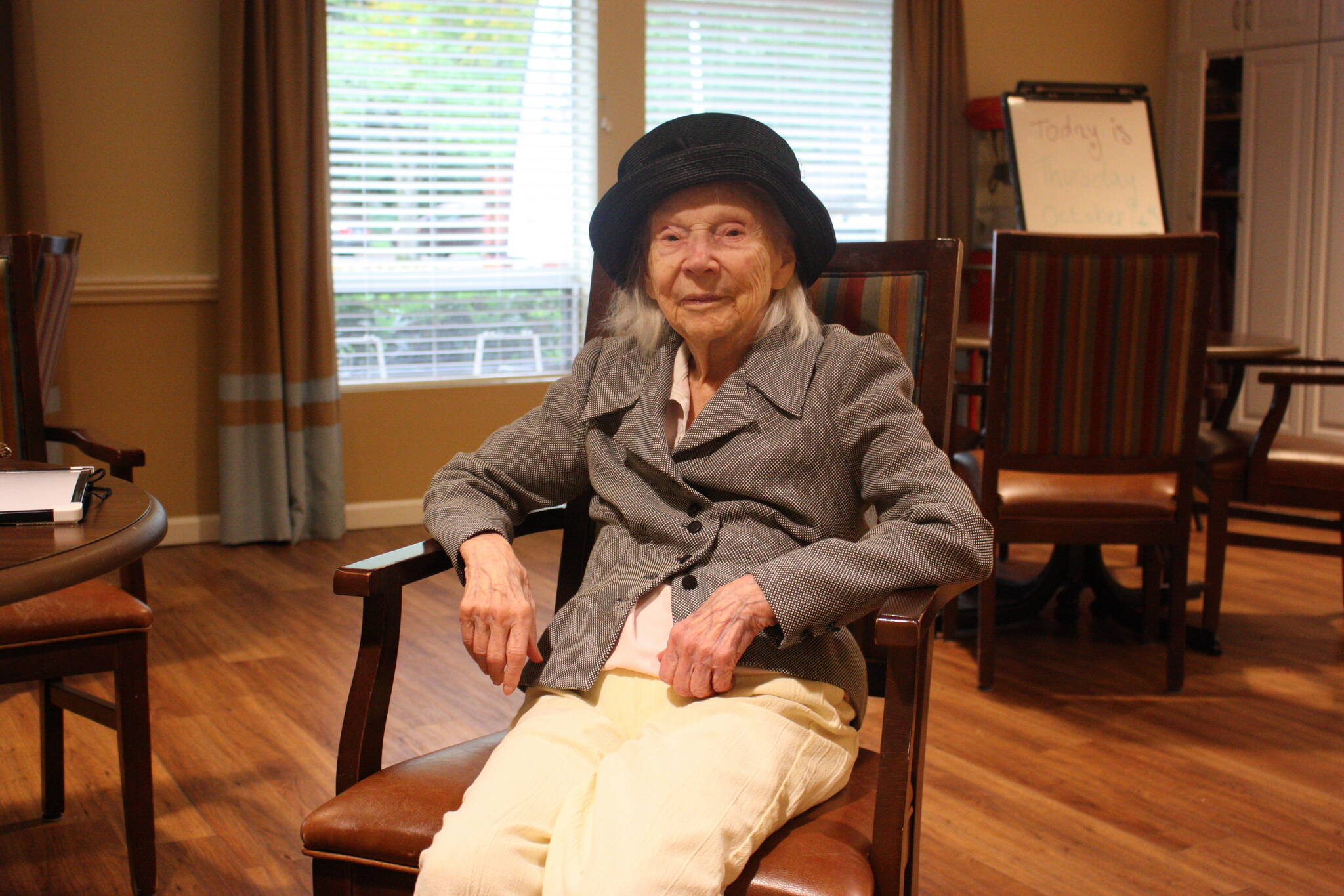 Gladys Mills Pennington relaxes at Cogir Memory Care in Bothell (photo by Cameron Sheppard)