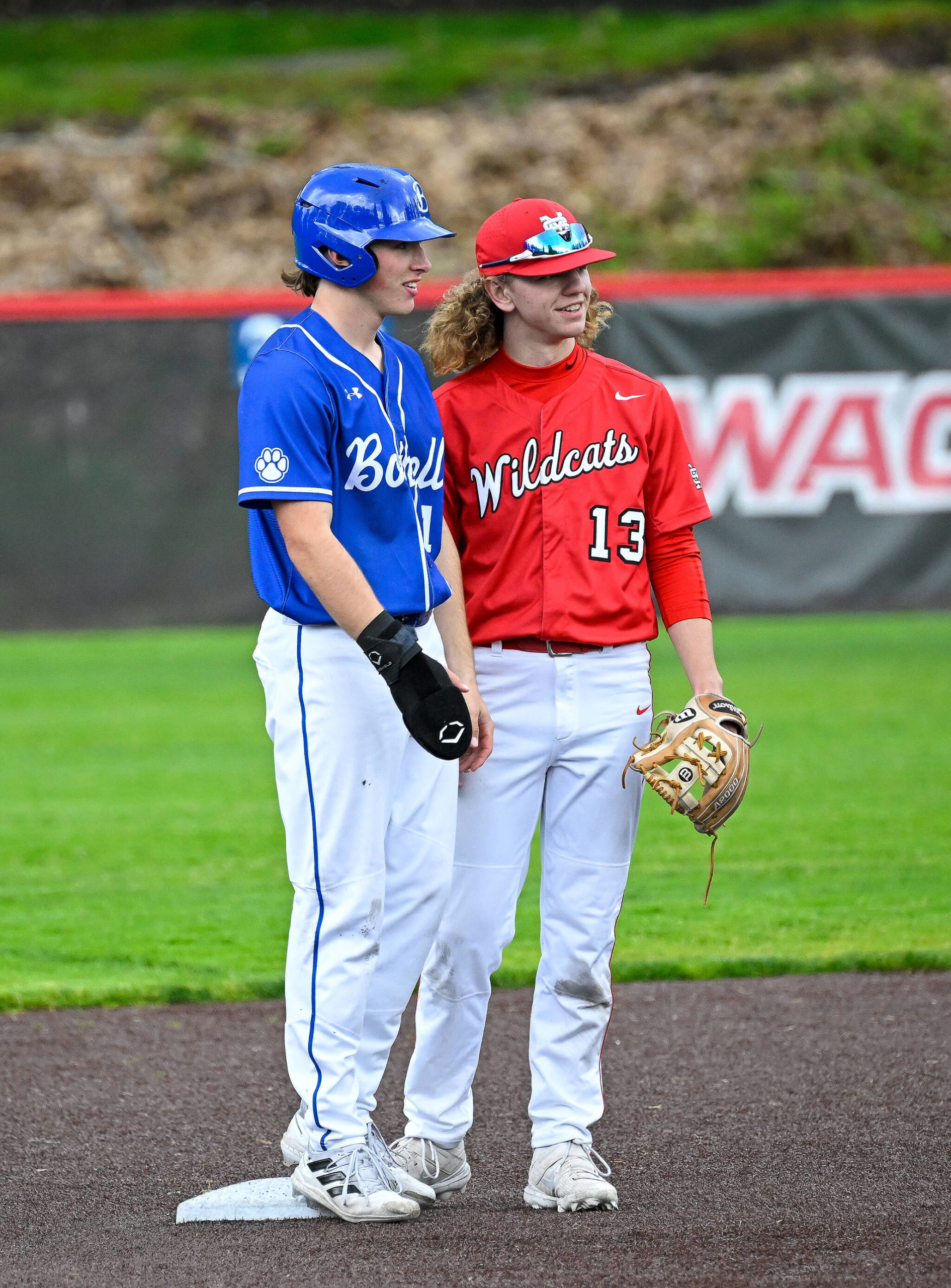 A player from Bothell High School and Mount Si share a laugh on the field. Courtesy of Patrick Krohn.