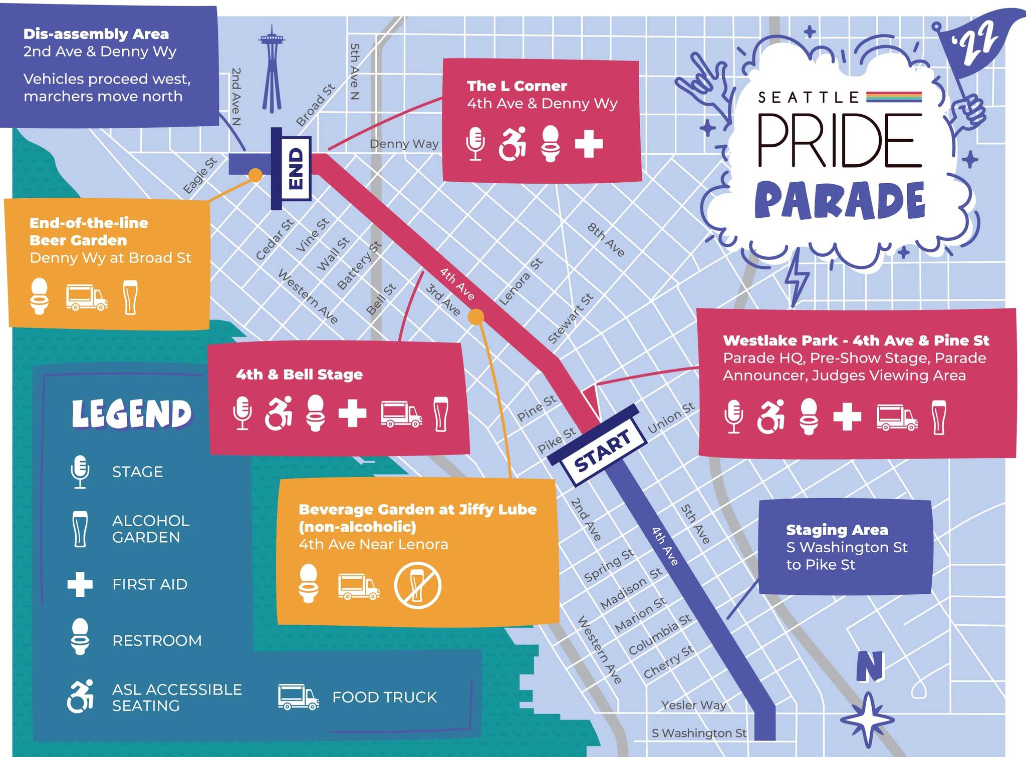 Map displaying the Seattle Pride Parade route. Courtesy of Seattle Pride.