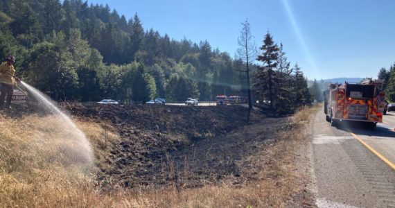 Eastside Fire and Rescue responds to a large brush fire July 25 on Interstate 90 near High Point Way east of Issaquah. Courtesy photo