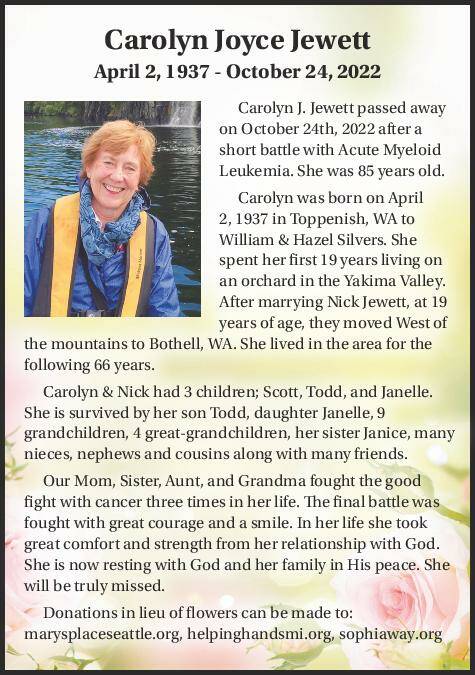 Carolyn Joyce Jewett | Obituary