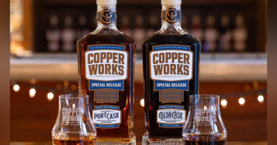 A decade of exploring special casks is on full display with Copperworks’ latest creations: the Port Cask American Single Malt Whiskey and the Color Cask American Single Malt Whiskey. Courtesy Copperworks