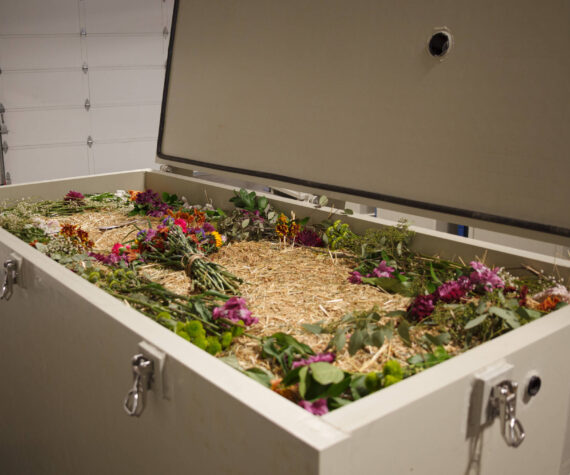 One of Return Home’s cells, filled entirely with organic material, demonstrates what the terramation cells look like. Based in Auburn, Return Home is one of the few terramation companies in the world. They transform people into soil. File photo