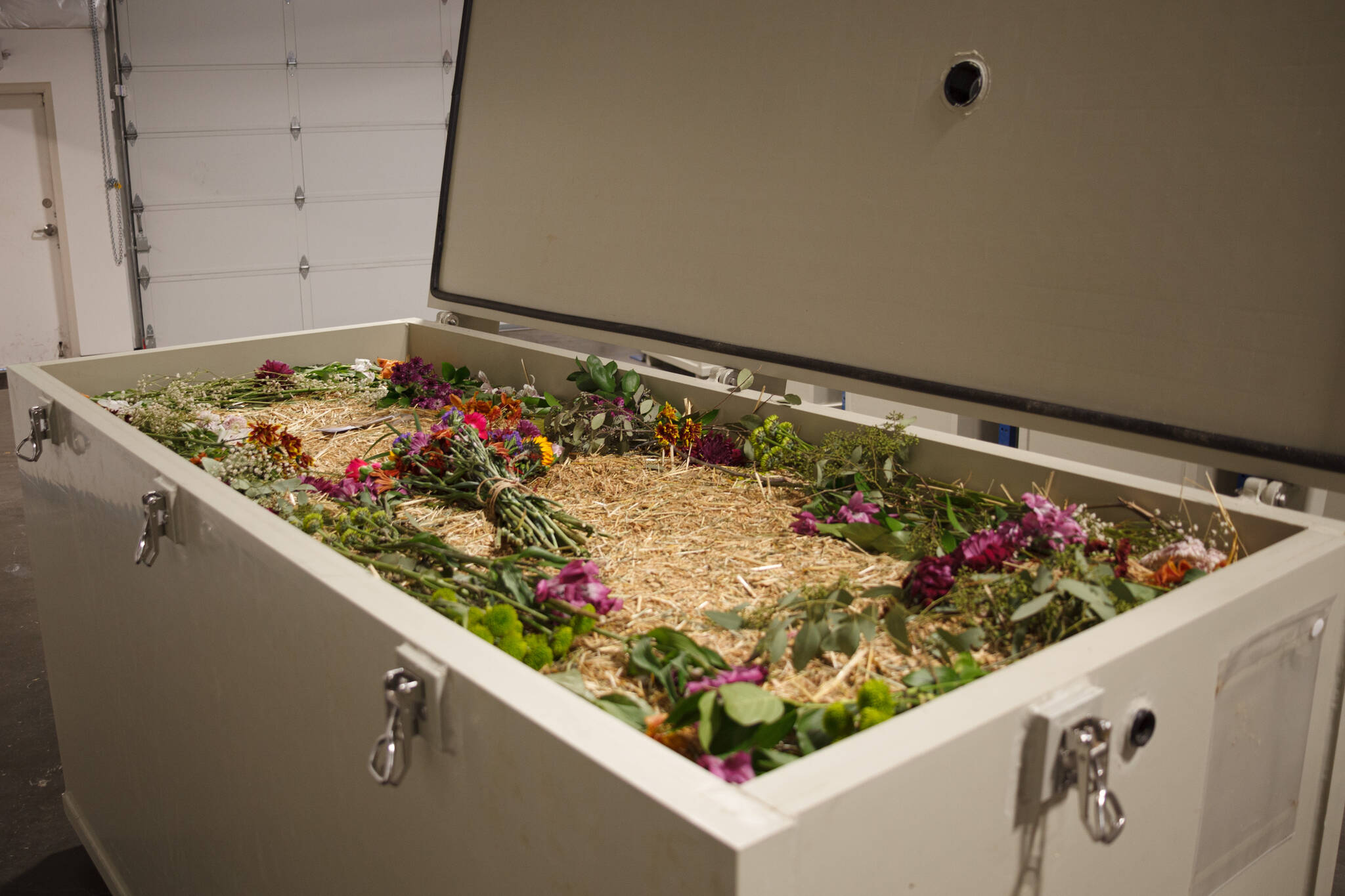 One of Return Home’s cells, filled entirely with organic material, demonstrates what the terramation cells look like. Based in Auburn, Return Home is one of the few terramation companies in the world. They transform people into soil. File photo