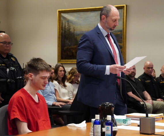 Chase Jones and his attorney Brad Barshis reading Jones’ statement to the judge. Photo by Joshua Solorzano/Sound Publishing