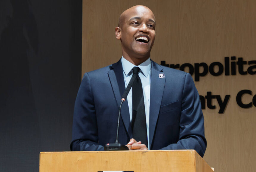 <p>New King County Executive Girmay Zahilay speaks after his Nov. 25 swearing in during a County Council meeting in Seattle. COURTESY PHOTO, King County</p>