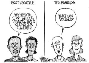 South Seattle versus the Eastside on gun violence | Cartoon for June 2