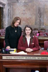 Sarah Trawczynski served Washington last week as a page in the State Senate in Olympia with Sen. Rosemary McAuliffe.