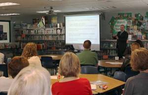 Northshore School District Superintendant Larry Francois conducts an informational meeting with members of the community on the districts plans for a new high school and realignment of grade levels.